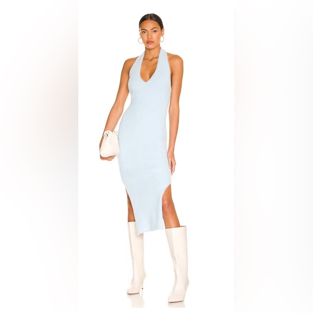 REVOLVE H:OURS soft blue halter dress
